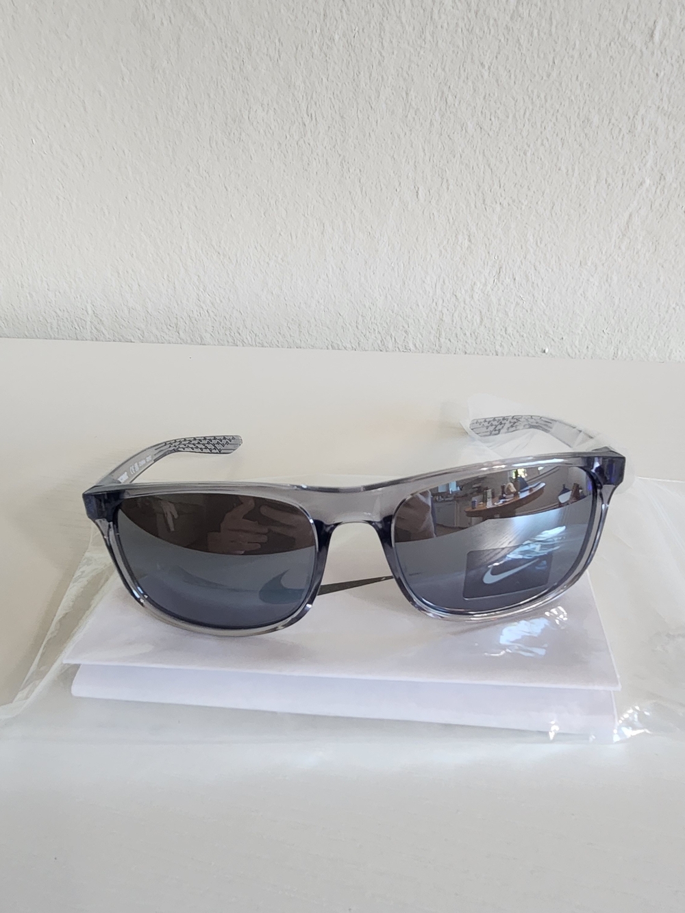 Nike Translucent Gray Frame Sunglasses with Smoke Lenses